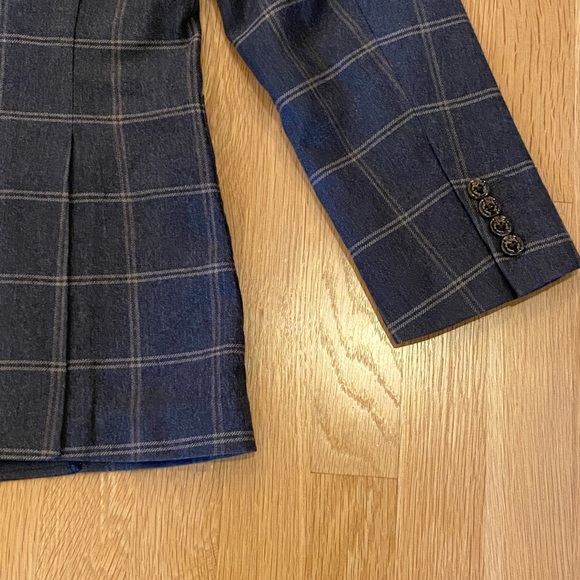 Tasso Elba Mens 2 Button Grey Sport Coat w Tan Window Pane Plaid / L 42-44 - Picture 2 of 16